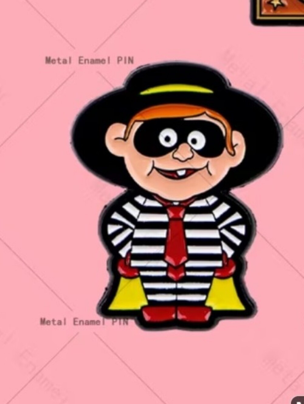 McDonald's Hamburgler Black White Red Yellow Enamel Brooch - Striped Character